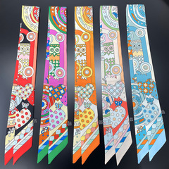 Korean style all-match color matching pattern women's tied bag long ribbon headband streamer small scarf scarf wholesale