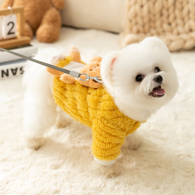 Estilo coreano lindo de dibujos animados de otoño e invierno perro de dos patas de lana medio y pequeño perro gato suéter Teddy ropa para mascotas