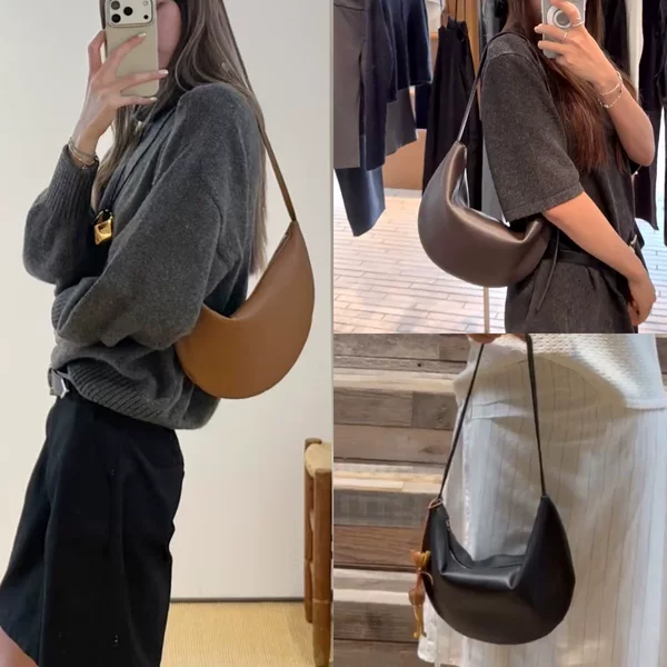 Row sheepskin soft small lzzy bag, a minimalist, old-money style shoulder bag, crescent-shaped, for women