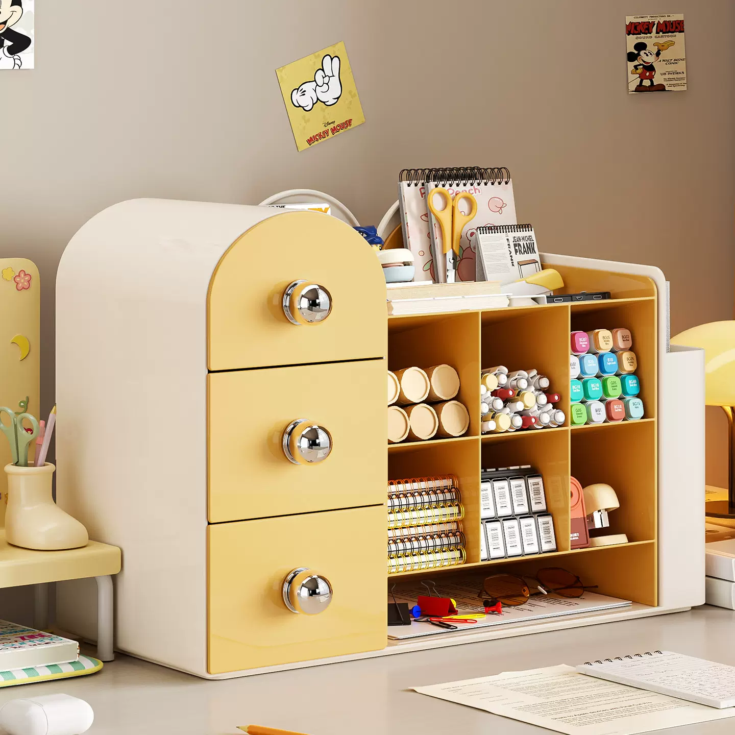 桌面收纳盒抽屉式办公室大容量斜插式笔筒书立多功能文具整理盒子