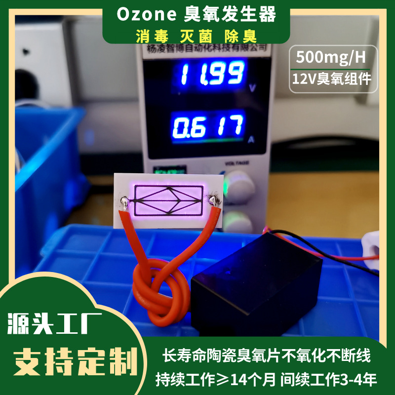 12V-500mg臭氧发生器长寿型陶瓷片+电源套件空气净化负离子