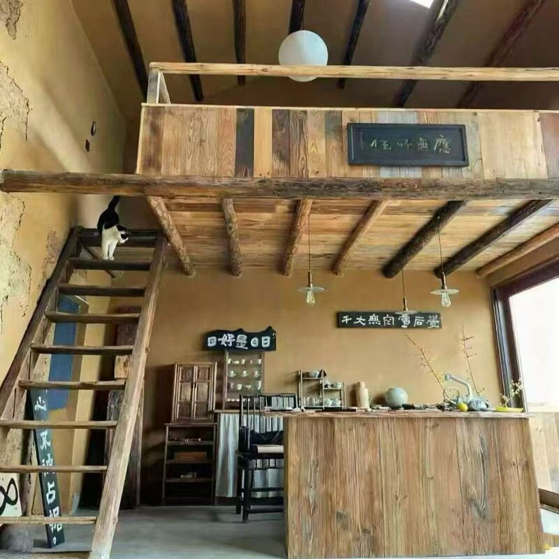 B&B Decoration Old Elm Weathered Wall Logs Cafe Shop Floor Step Board Old Door Panel