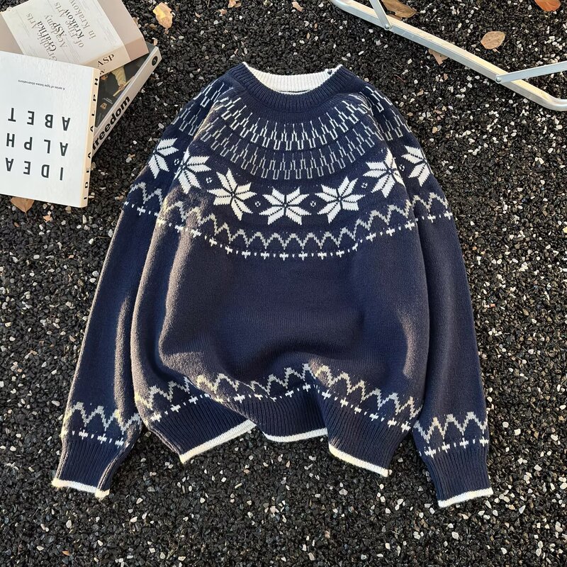 2026 American Retro Crew Neck Sweater for Men, Crew Neck Fair Isle Jacquard Lazy Style Knitwear, Versatile and Casual 2026 American Retro Crew Neck Sweater for Men, Crew Neck Fair Isle Jacquard Lazy Style Knitwear, Versatile and Casual