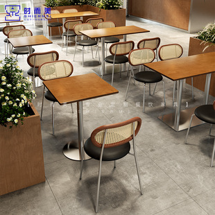 Trendy Fusion Western Restaurant Table and Chair Set, Vintage-Style Café, Milk Tea Dessert Shop, Ocean-Themed Small Square Table for Commercial Use