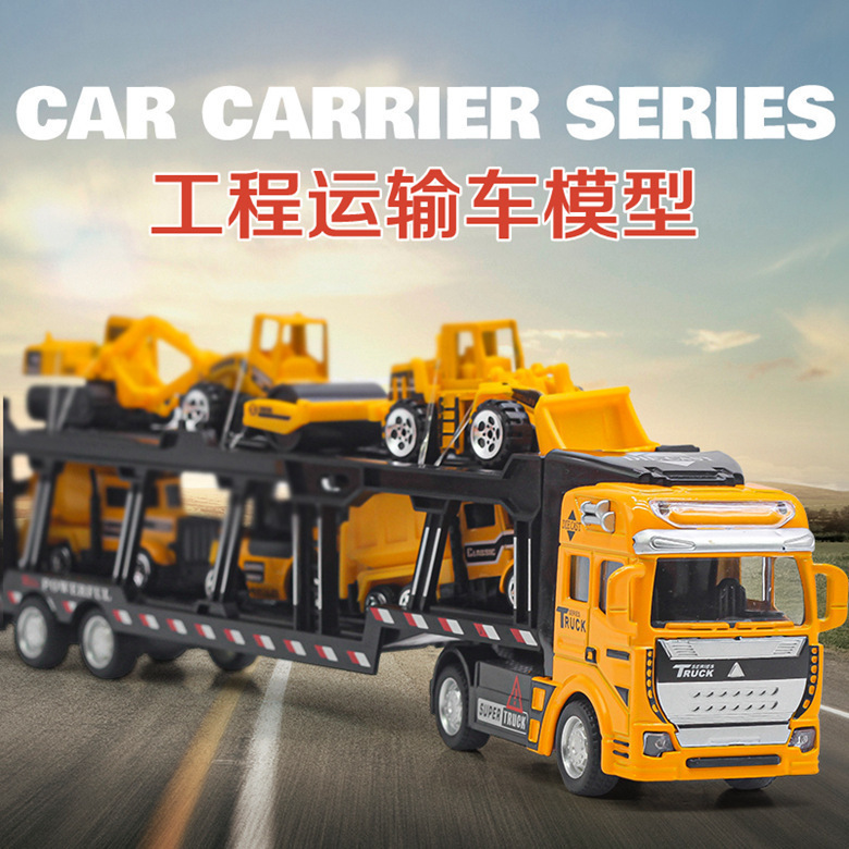 Alloy Engineering Transport Vehicle Tow Truck with 6 Vehicle Set Semi-Trailer Model Fire Truck Alloy Vehicle Engineering Vehicle