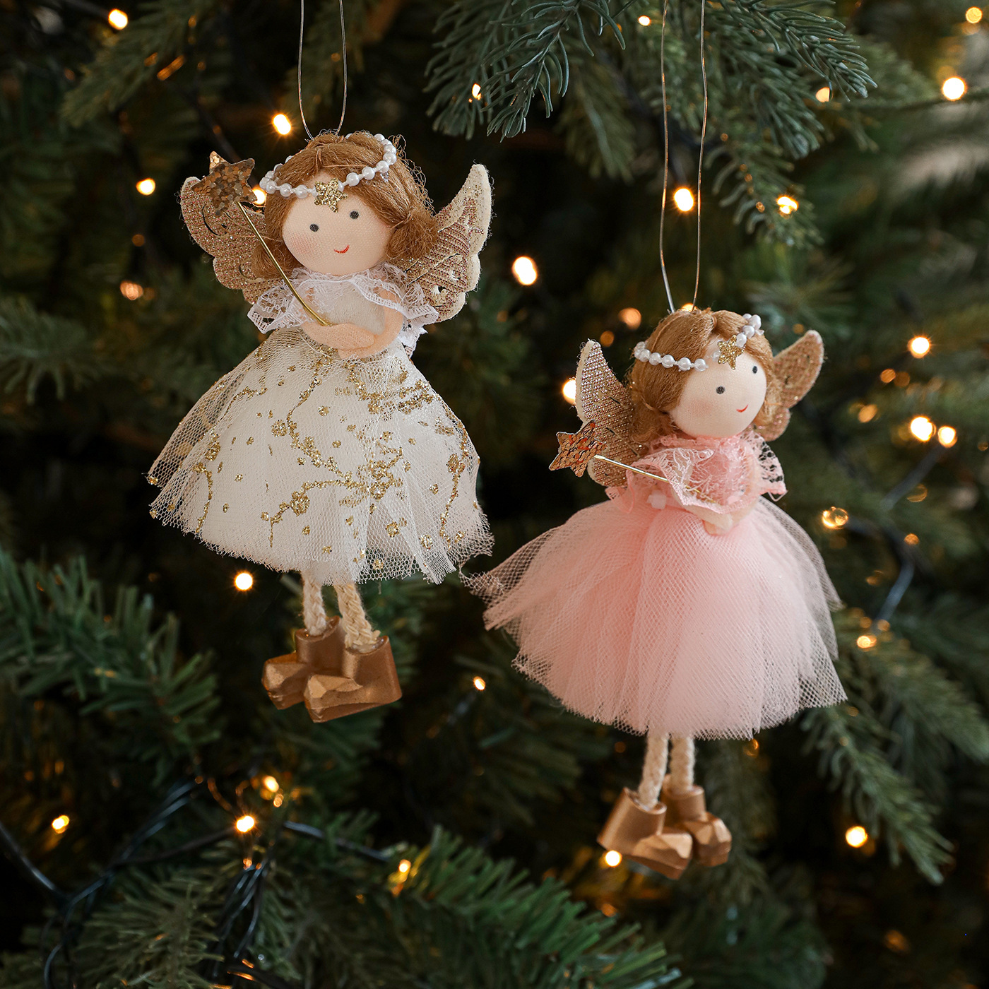 Nuevo de Navidad de peluche cuerno de ciervo ángel chica colgante árbol de Navidad colgante muñeca creativa decoración muñeca colgante