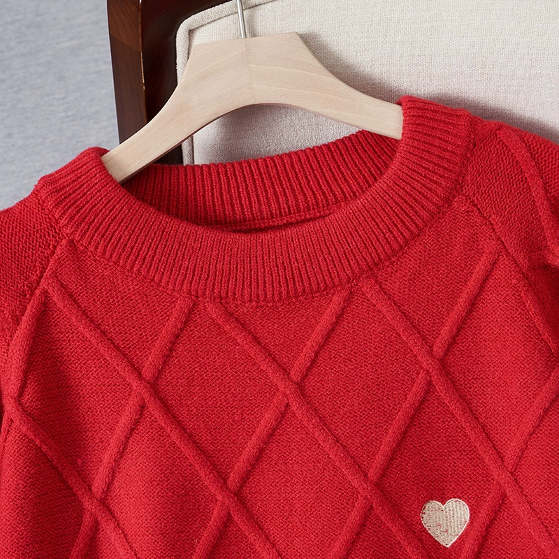 Winter long knitted sweater, plus size, mid-length, round collar, Korean style