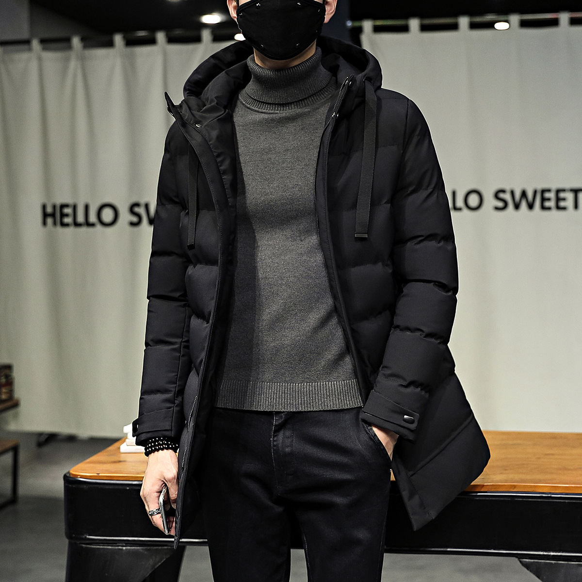 Hooded Thickened Cotton-padded Men's Medium And Long Cotton-padded Jacket Men's Large_viptrois.com