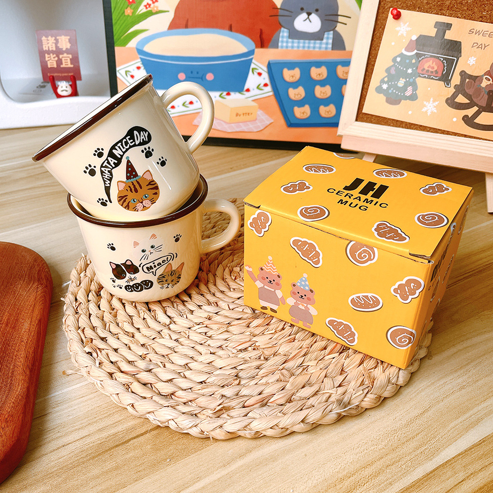 Ins cartoon cute cat Hakimi ceramic cup abstract mug breakfast cup milk cup gift