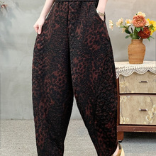 太空棉拼接松紧腰夹棉哈伦休闲裤2025年秋冬复古保暖宽松萝卜裤女