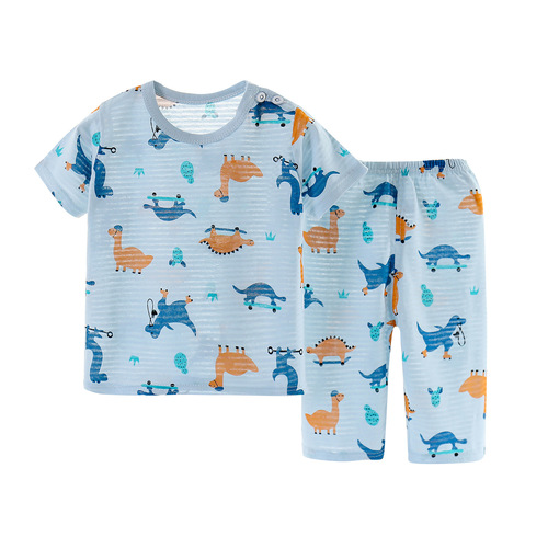Children's summer pure cotton short-sleeved home clothes for boys and girls, thin suits for small and medium-sized children, breathable pajamas, air-conditioned clothing