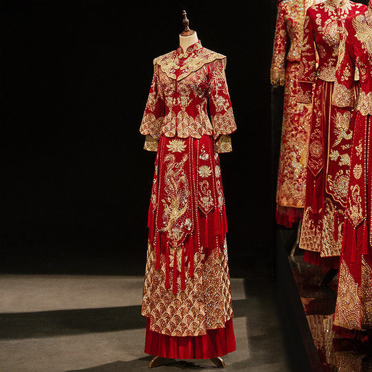 Xiuhe Wedding Shawl Style Bride 2025 New Dragon and Phoenix Gown Chinese Wedding Attire Toast Dress Luxurious