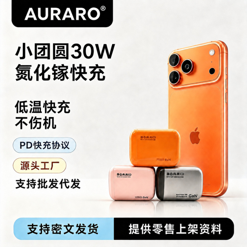 Auraro Small Reunion Charger 30W Gallium Nitride Fast Charging Set Pd Fast Charging Mobile Phone Dual-Port Foldable Charging Head Auraro Small Reunion Charger 30W Gallium Nitride Fast Charging Set Pd Fast Charging Mobile Phone Dual-Port Foldable Charging Head