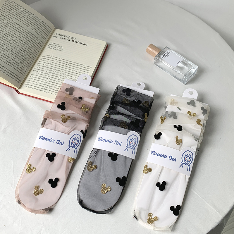 夏季新款小仙女堆堆襪卡通透氣黑色襪子日系學院風網紗長襪批發