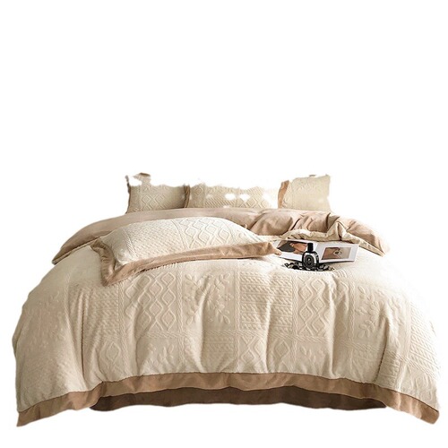 ins wabi-sabi style milk velvet four-piece set a type waffle sheet quilt cover bed sheet winter Nantong home textile three-piece set
