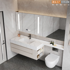 クリーム風岩板浴室キャビネットシームレスセラミック一体トイレ延長洗面台手洗い洗面キャビネットセット