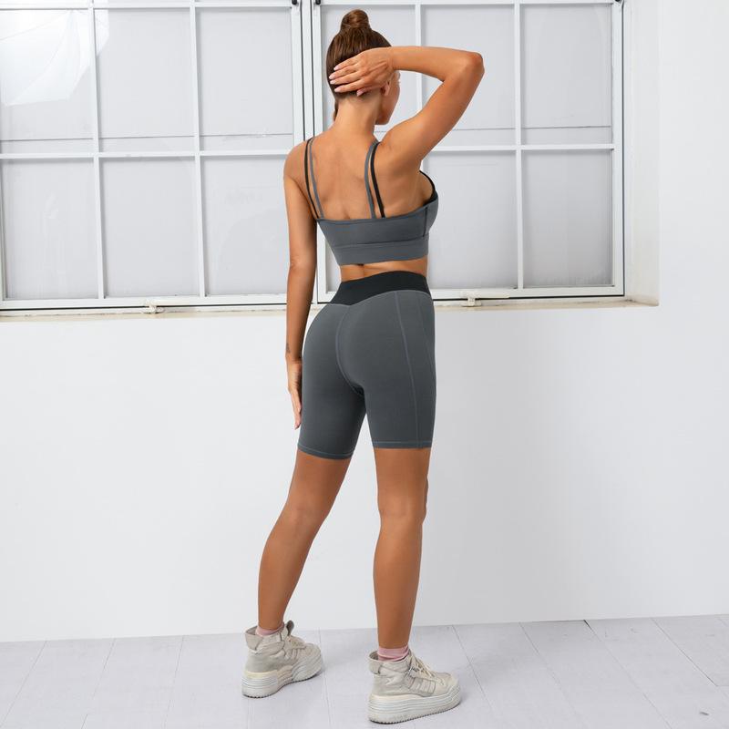 wrap chest high waist sling hip-lifting high-elastic color matching bra and shorts yoga suit NSNS131744