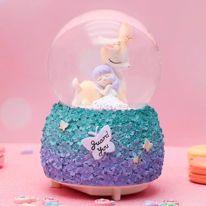 Romántico secreto bosque bola de cristal luminosa caja de música caballo blanco creativo decoración de escritorio de niña regalo de estudiante al por mayor