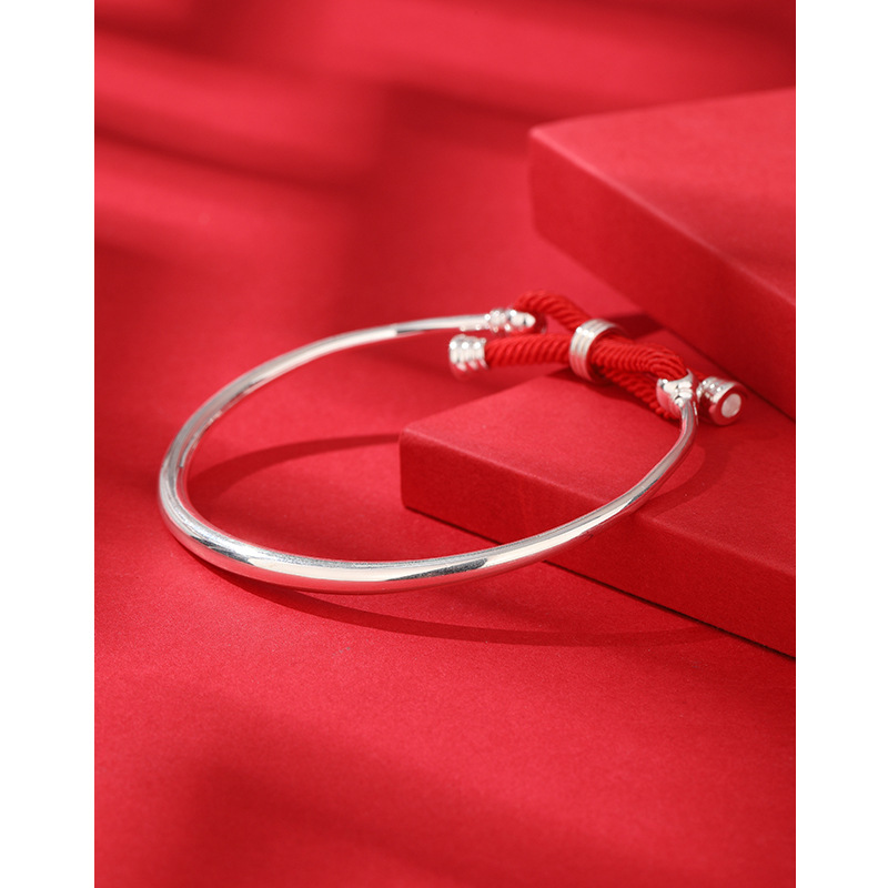 Pulsera de plata para mujer 999 plata esterlina cuerda roja arco luz lujo nicho diseño llano anillo pulsera de plata para novia