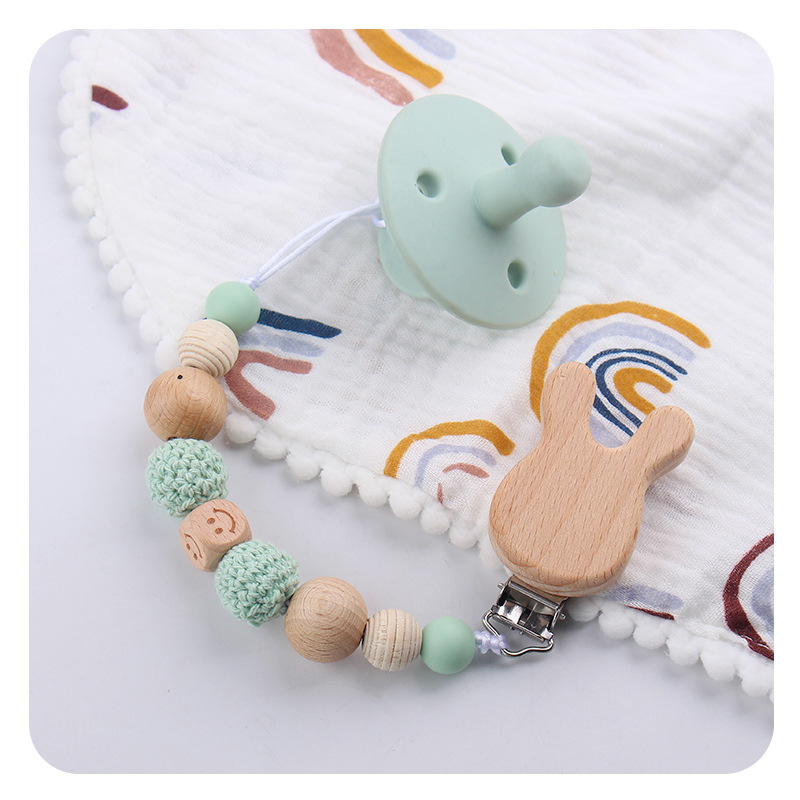 Productos para bebés caricatura conejo abrazadera de haya DIY silicona cuentas para calmar bebés tetina cadena anti-caída cadena