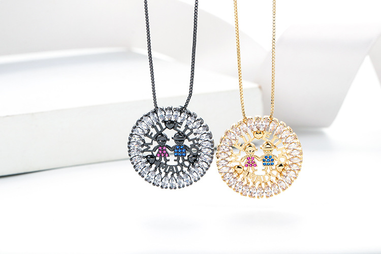 Wedding, Travel Occasion Nihaojewelry Wholesale Jewelry Simple Micro-inlaid Colored Zircon Boy And Girl Pendant Necklace