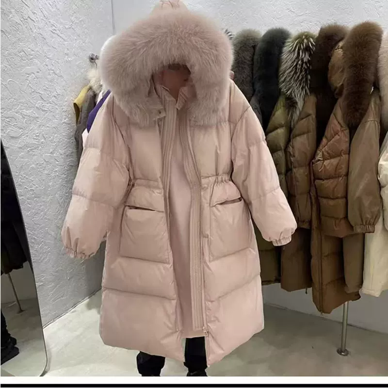 平湖羽绒服女中长款设计感时尚90白鸭绒过膝加厚冬季外套地摊批发