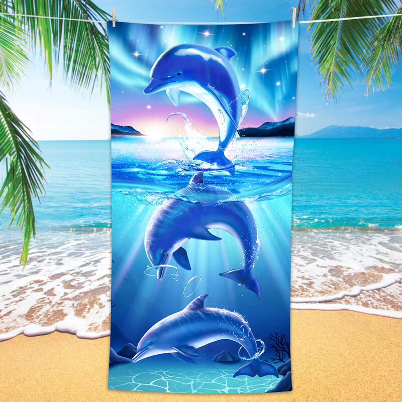 Dolphin Beach Towel Cute Ocean Dolphin Theme Microfiber Bath Towel Suitable for Kids Animal Digital Printing