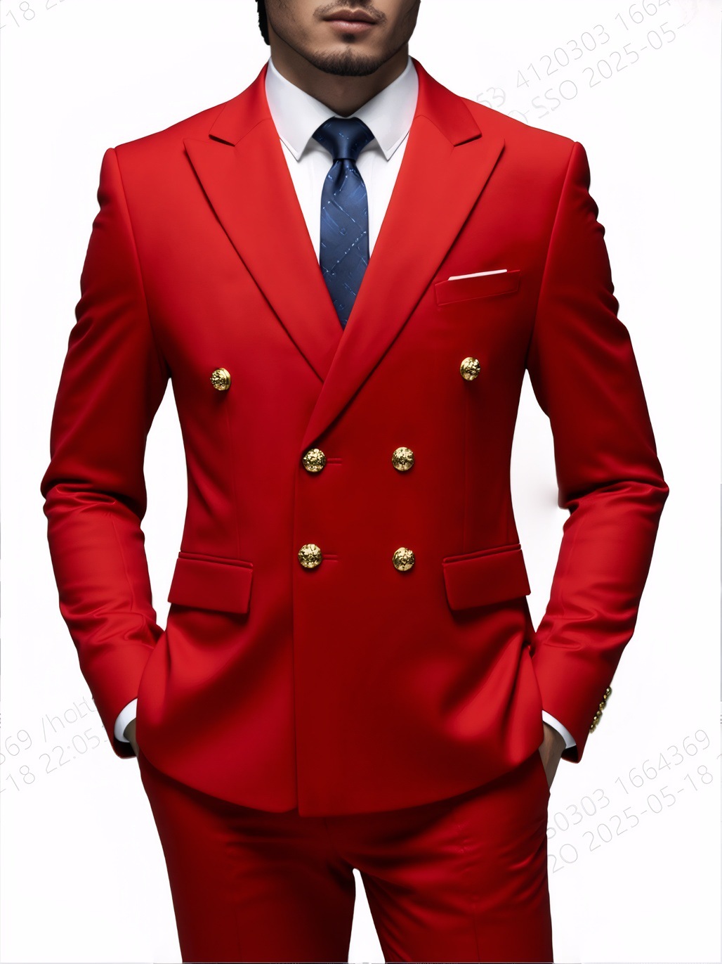 Men's Slim Fit Suit With Double Breasted Gold Buttons Set_voghion.com