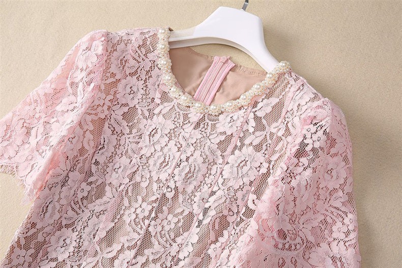 1201-01蕾丝订珠裙面料骨线蕾丝S码肩宽34胸围86腰围