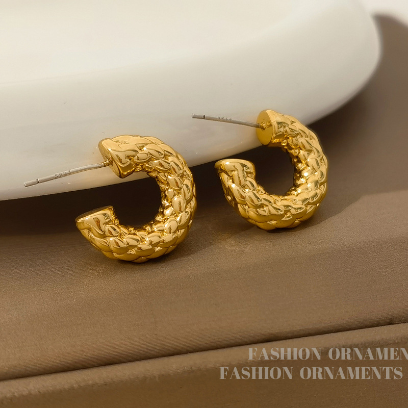 1 Par Retro Forma De C Enchapado Cobre Chapado En Oro Pendientes display picture 1