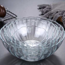 加厚玻璃莲花碗大容量玻璃茶洗透明水果沙拉碗甜品碗9寸洗手碗