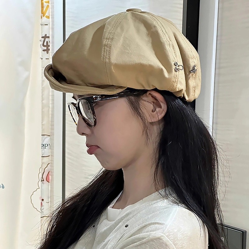 白鹿同款樱桃贝雷帽女大头围云朵帽春秋适合圆脸显脸小八角报童帽|undefined