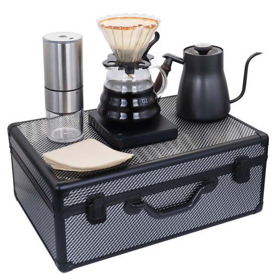 Seleccione un conjunto completo de cajas de almacenamiento de lujo para equipos de grado barista, un conjunto de café portátil al aire libre