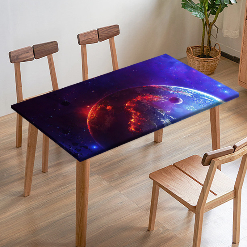 定制个性时尚太空宇宙长方形数码印花餐桌桌布松紧带防水桌套桌面