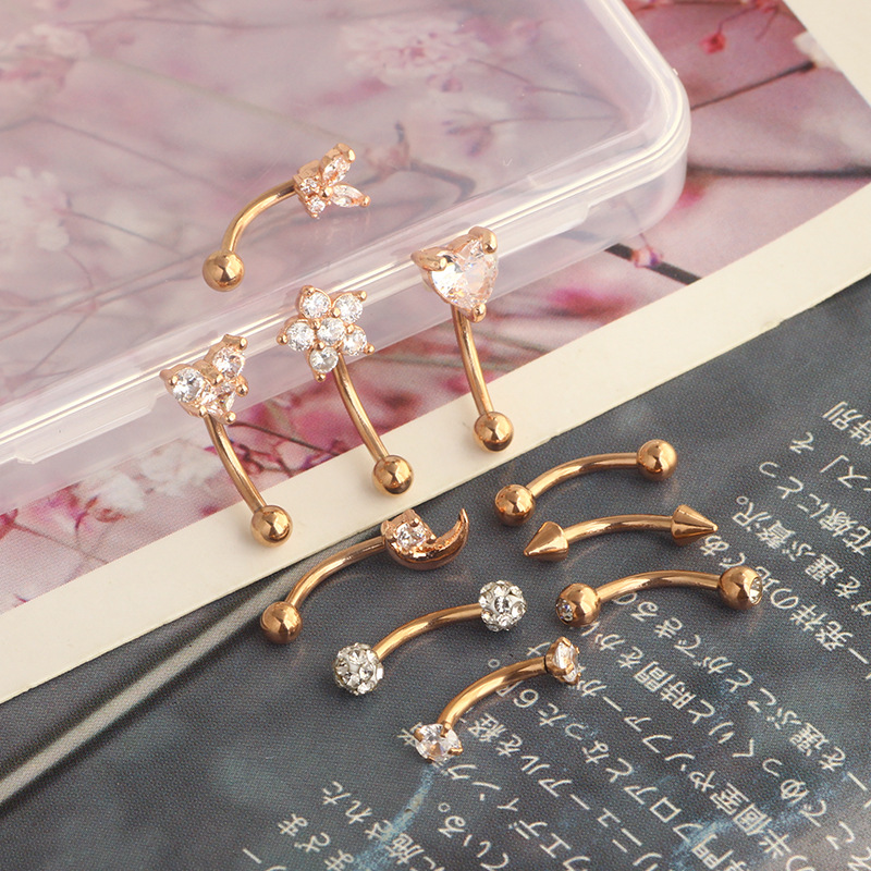 Amazon WISH European and American Hot Selling Star Eyebrow Ring Ear Bone Earrings Set - Rose Gold Stainless Steel detail image 8