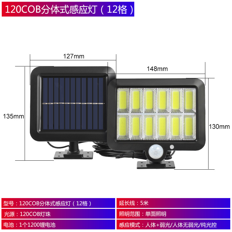 Nueva lámpara solar para exteriores, cuerpo humano doméstico, luz de calle impermeable automática, foco de iluminación, lámpara de pared de jardín súper brillante