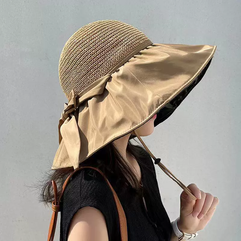 Summer sun hat with bow solar-powered, sun protection