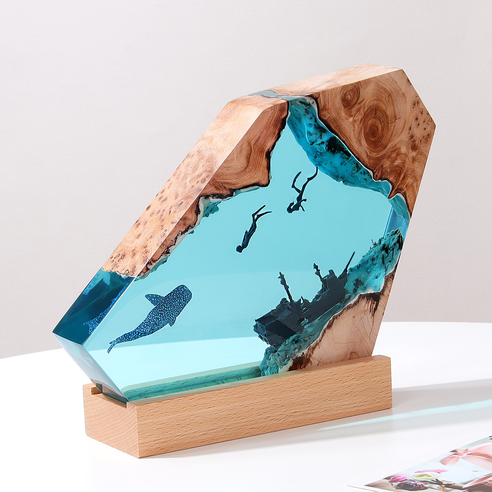 Cultural and Creative Trendy Play Exhibition Creative Ocean Resin Lamp Ornaments Micro Landscape Crystal Night Light  Export Temu Product Selection
