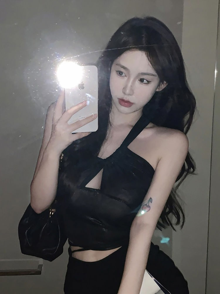 夏季法式別致小眾抹胸背心女裝內搭外穿高腰露臍辣妹斜肩粉色上衣