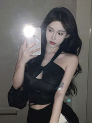 夏季法式別致小眾抹胸背心女裝內搭外穿高腰露臍辣妹斜肩粉色上衣