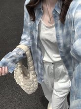 韩系棉格子防晒衬衫女春夏新款宽松慵懒风长袖衬衣外套休闲上衣