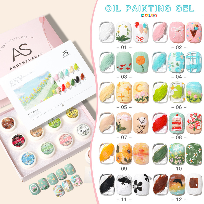 Nail art texture oil painting glue 2024 new popular three-dimensional wash-free relief painting glue suit popular phototherapy glue