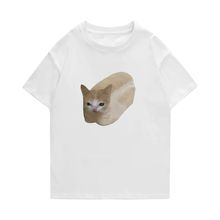 滑稽可爱面包小猫图案设计感夏季T恤舒适纯棉男女士宽松