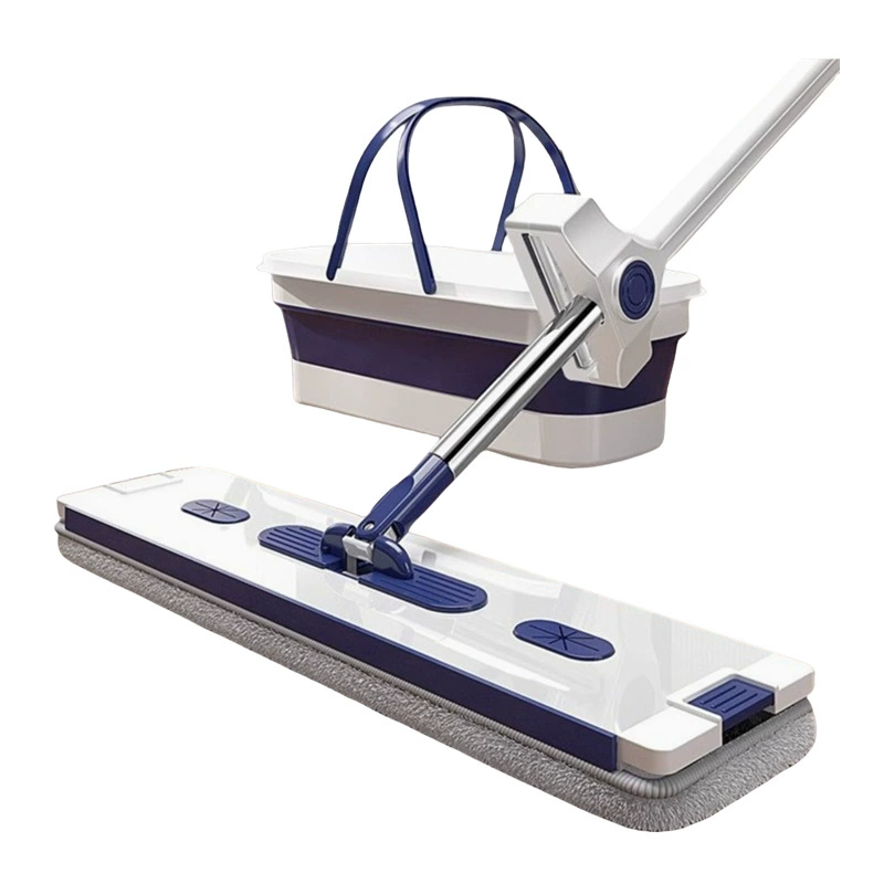 Flat Mop Set with Handle, Multi-Size Pads 36/45 cm, Folding-bucket & Metal-panel Options