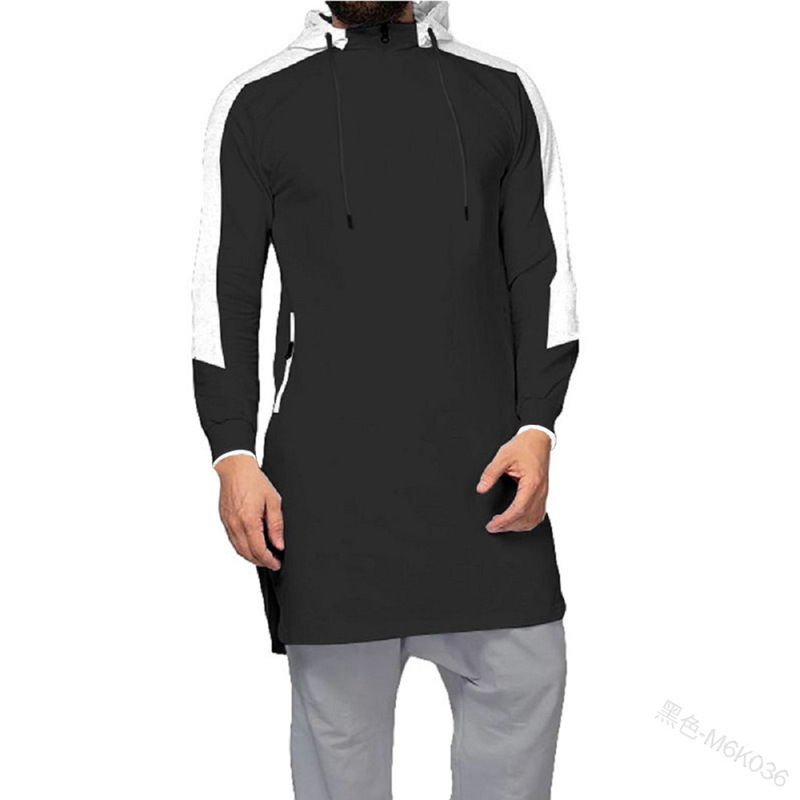 European and American 2024 New Men's Round Neck Color-Blocked Hooded Slit Top Fashionable Pullover Long-Sleeved Sports Casual Sweatshirt European and American 2024 New Men's Round Neck Color-Blocked Hooded Slit Top Fashionable Pullover Long-Sleeved Sports Casual Sweatshirt