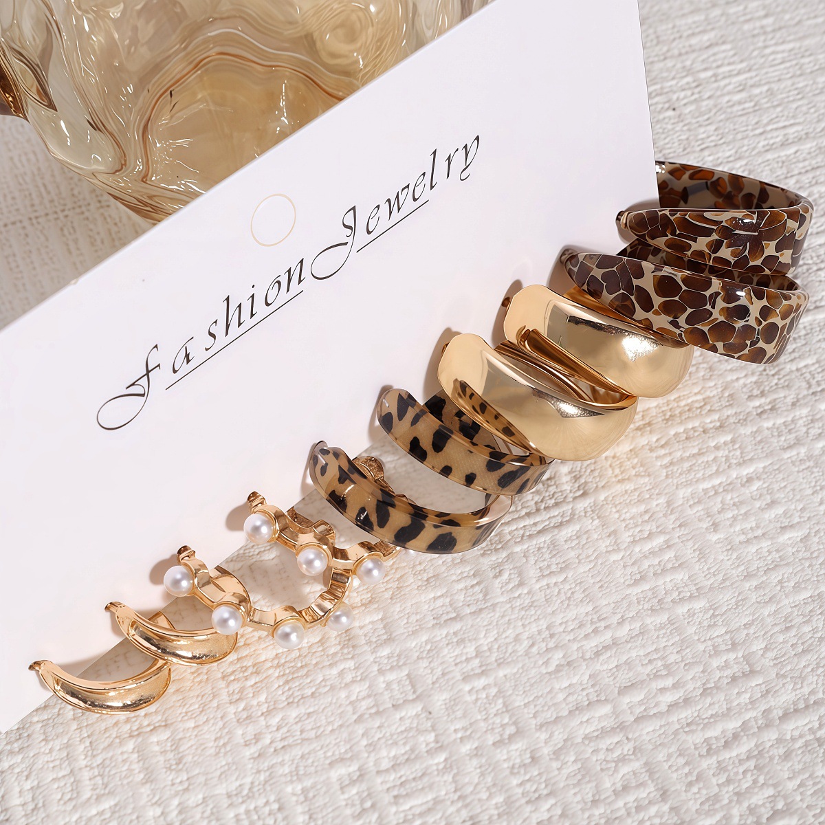 5 Paare Ohrhänger Mit Perlen Und Leopardenmuster Set_voghion.com