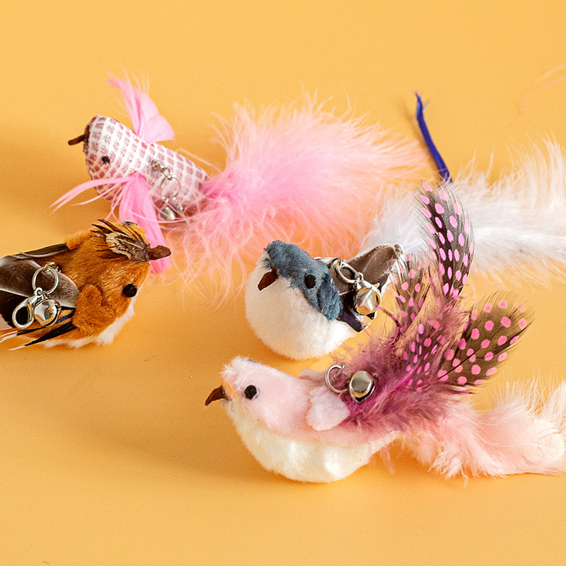 Cabeza de reemplazo de palo de gato simulación de pájaros plumas campana gatos auto-hi juguetes resistentes a arañazos productos de mascotas al por mayor