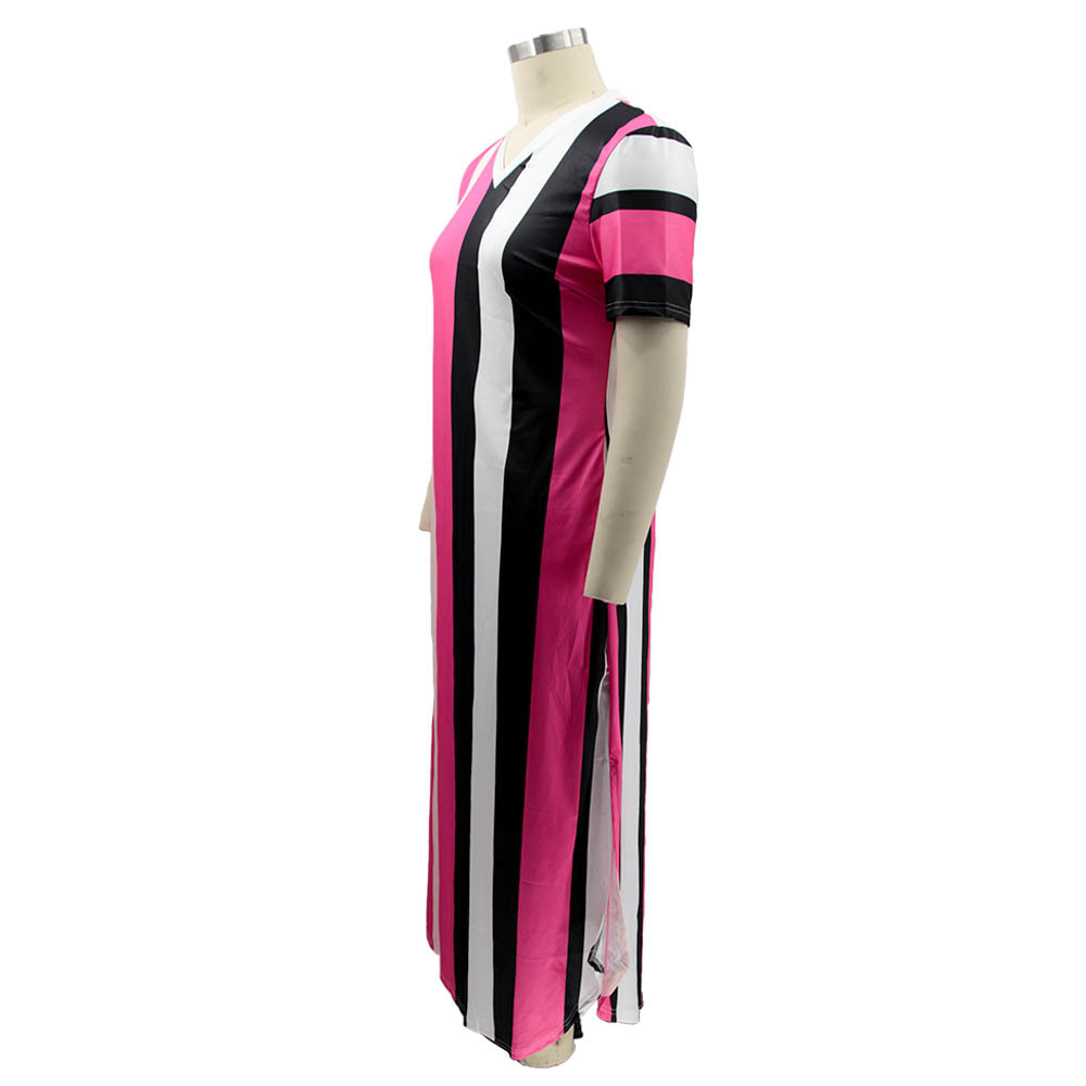 Split Hem Striped Plus Size Maxi Dress