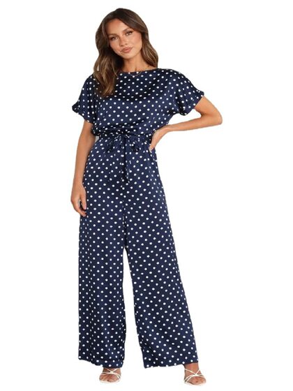 2022 Europe and the United States cross-border AliExpress Amazon new best selling bat sleeve polka dot waist lace jumpsuit