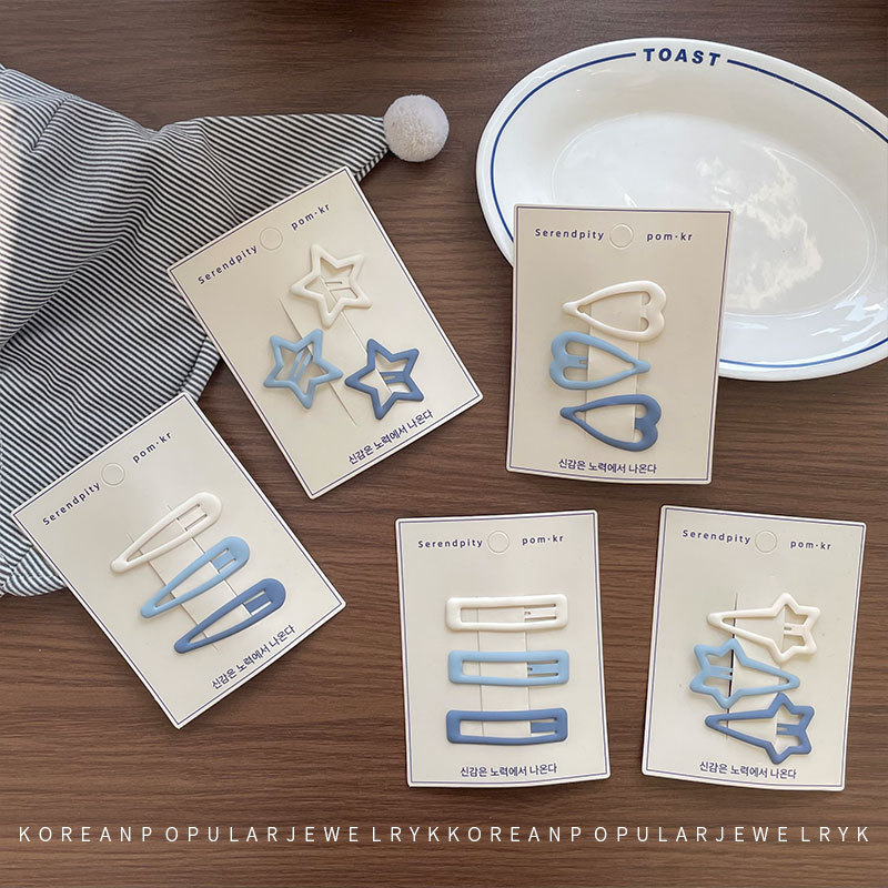 New Korean-style matte foundation children's bb clip blue five-pointed star love meteor geometric side broken hairpin